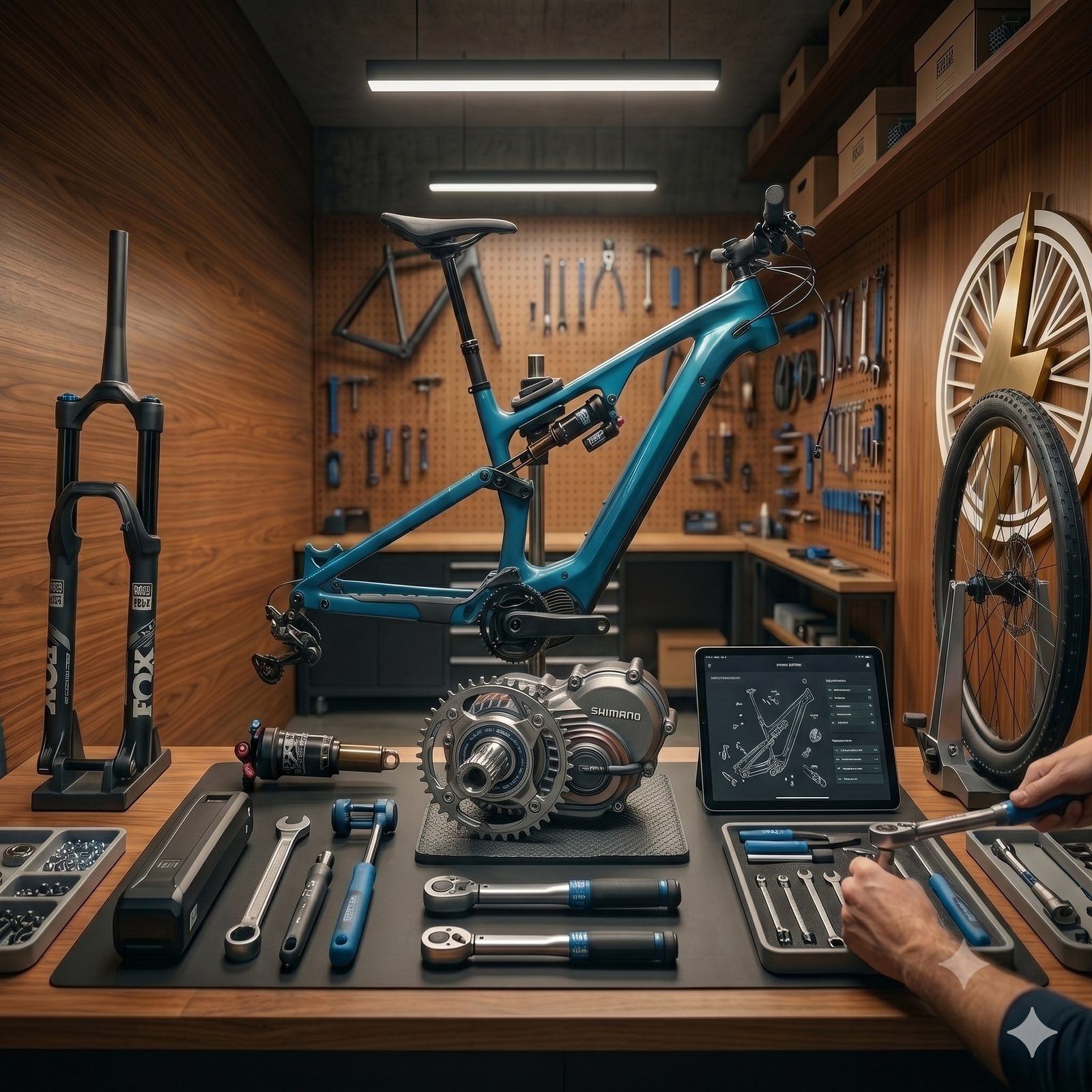 Het atelier van Volt&Velo met een fiets in de herstelstandaard